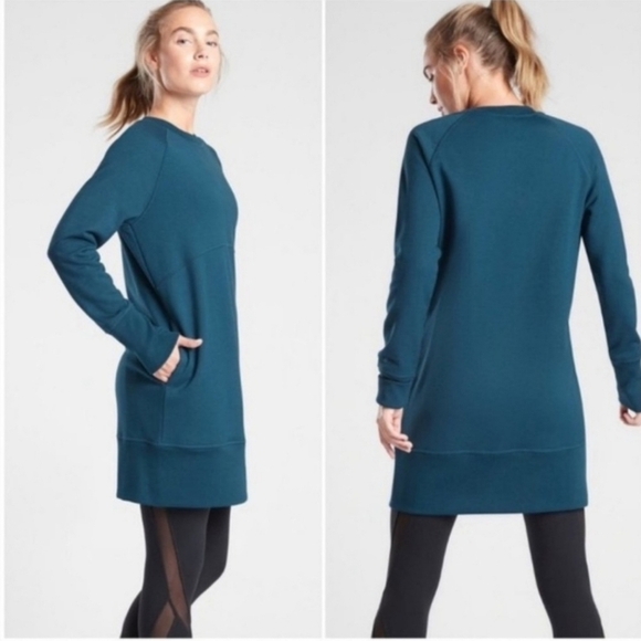 Athleta Teal Terry Sweatshirt Dress - Picture 1 of 6